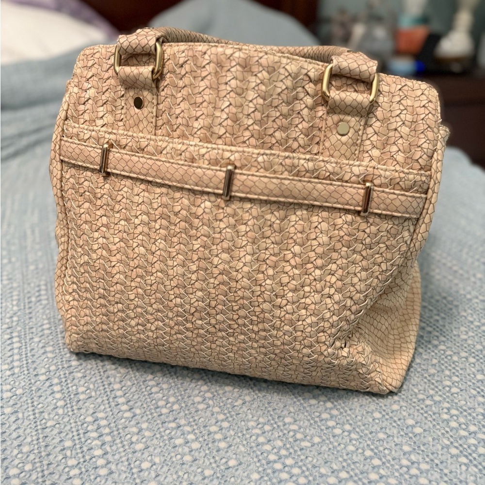 Deux Lux Cream Light Pink Purple Lining Shoulder Bag Purse Tote Geometric Design